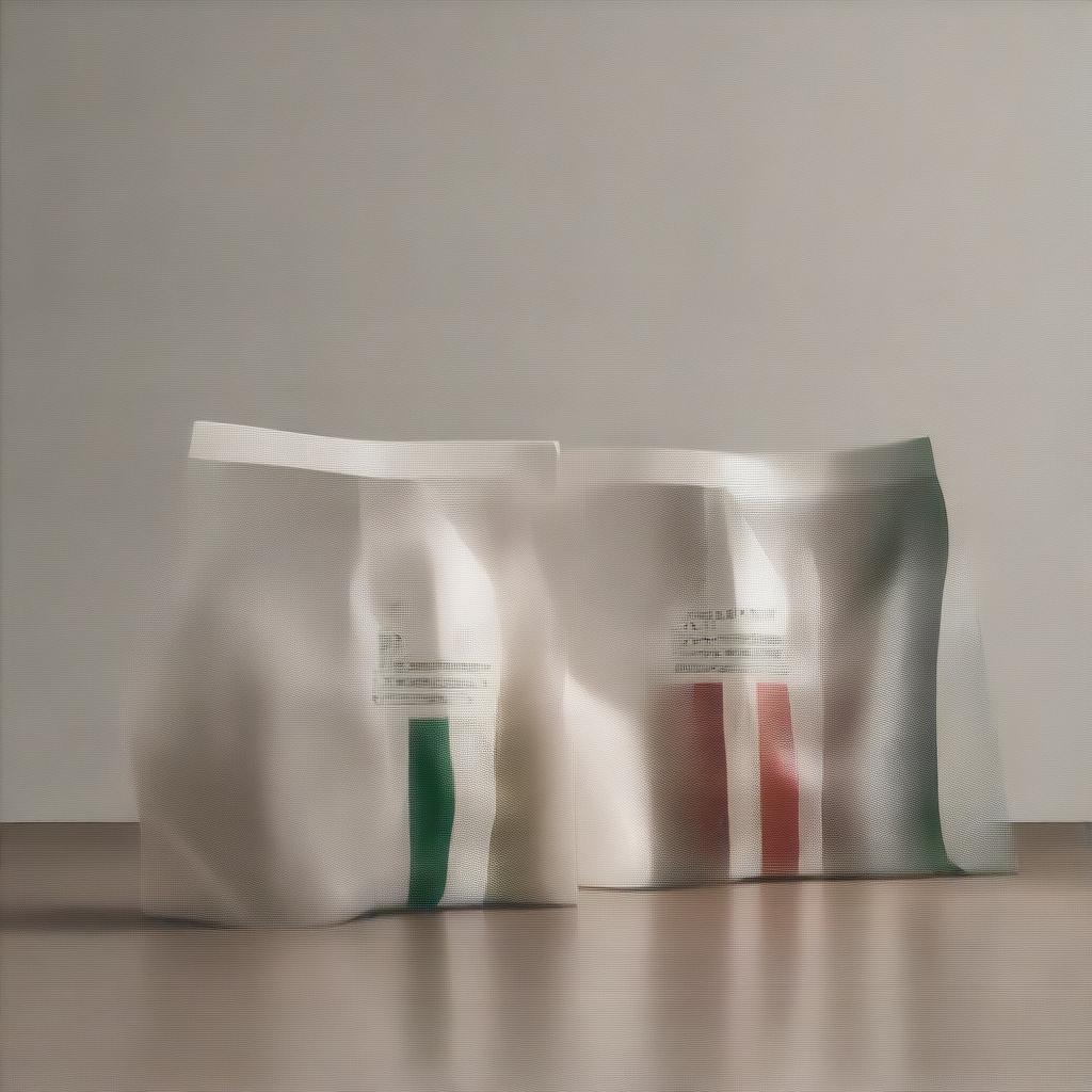 Design a distinctive plastic bread bag packaging using the warm colors - green, white, and red from the Italian flag