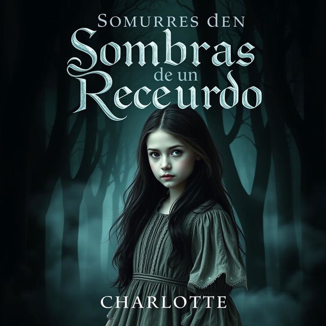 A captivating book cover for a mystery novel titled 'Sombras de un Recuerdo'