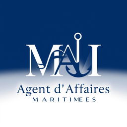 A logo design for 'Agent d'Affaires Maritimes' featuring the letters 'M' and 'I' intertwined in a sophisticated and elegant manner