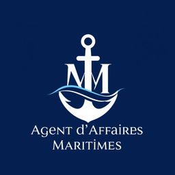 A logo design for 'Agent d'Affaires Maritimes' featuring the letters 'M' and 'I' intertwined in a sophisticated and elegant manner
