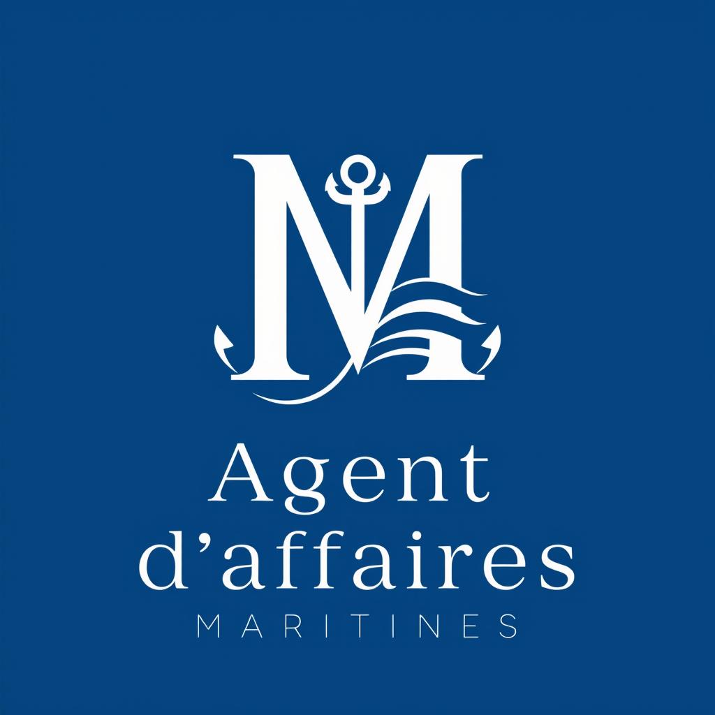 A logo design for 'Agent d'Affaires Maritimes' featuring the letters 'M' and 'I' intertwined in a sophisticated and elegant manner