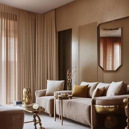 A harmonious blend of luxury and simplicity in an elegant living room with sumptuous furnishings and minimalist design elements.