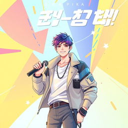 An anime and Korean style cover featuring a charismatic male K-pop singer