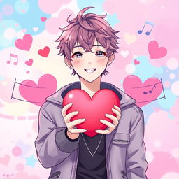 An anime and Korean style cover illustration featuring a male K-pop singer with stylish, vibrant hair and trendy clothing