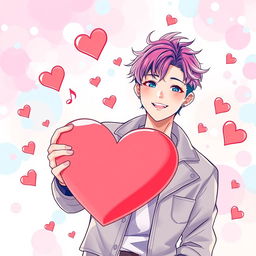 An anime and Korean style cover illustration featuring a male K-pop singer with stylish, vibrant hair and trendy clothing