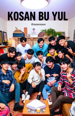 A vibrant and lively group of fifteen young men, showcasing a variety of styles and personalities