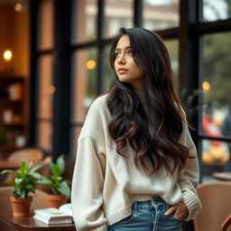 Aesthetic portrait of a modern girl in her twenties, lost in deep thought