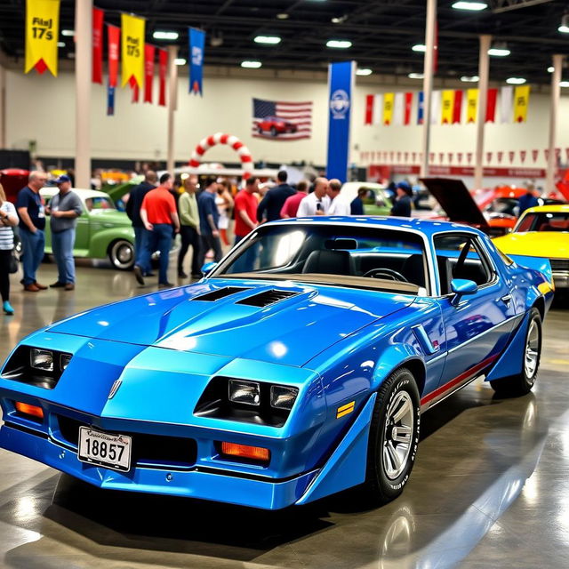 An impressive 1981 Dodge Camaro, beautifully restored and displayed in a classic car show setting