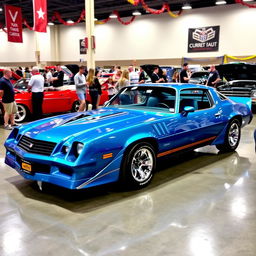 An impressive 1981 Dodge Camaro, beautifully restored and displayed in a classic car show setting