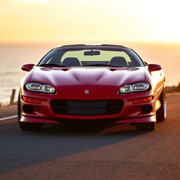 A stunning 2000 Dodge Camaro, displayed in a bold red color that highlights its sporty and aggressive appearance