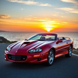 A stunning 2000 Dodge Camaro, displayed in a bold red color that highlights its sporty and aggressive appearance