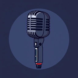 A pixel art representation of a black vocal microphone, designed with attention to detail