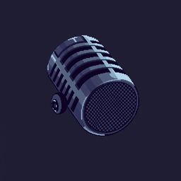 A pixel art representation of a black vocal microphone, designed with attention to detail