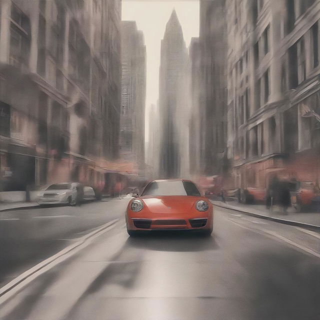 A sleek, vibrant red Porsche 911 performing thrilling maneuvers on the bustling New York streets amidst a grand Marvel film setting, with iconic Marvel characters marveling at its allure