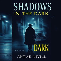 A dramatic crime novel book cover featuring a shadowy figure in a fedora and trench coat walking in an alley at night, with dim streetlights illuminating the wet pavement