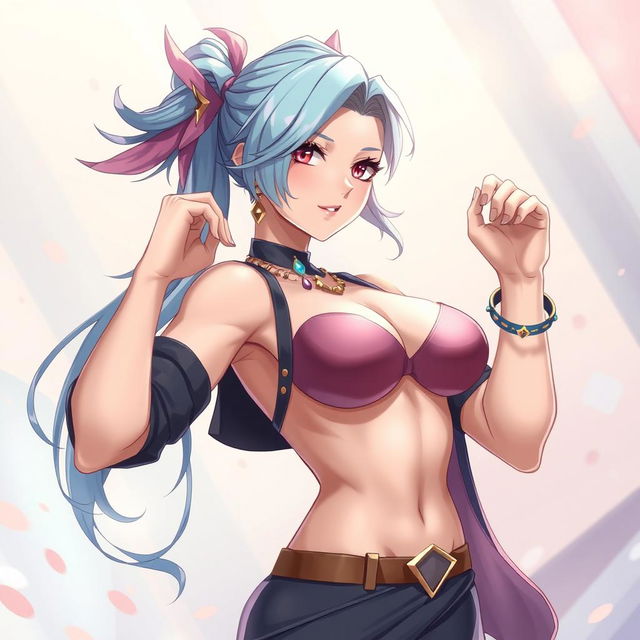 An anime-style illustration of a strong, confident female dominant character, depicted in an empowering pose