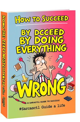 A whimsical and sarcastic book cover design for 'How to Succeed by Doing Everything Wrong: A Sarcastic Guide to Life'