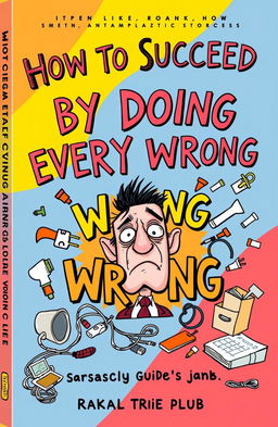 A whimsical and sarcastic book cover design for 'How to Succeed by Doing Everything Wrong: A Sarcastic Guide to Life'