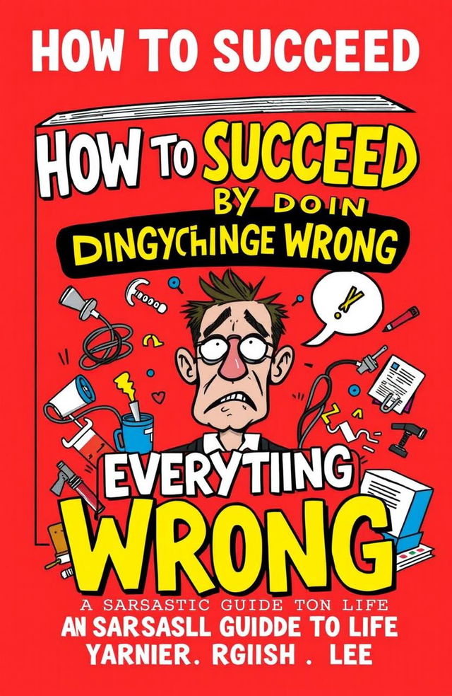 A whimsical and sarcastic book cover design for 'How to Succeed by Doing Everything Wrong: A Sarcastic Guide to Life'