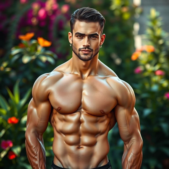 A handsome male figure with a chiseled body, showcasing defined muscles and a strong physique