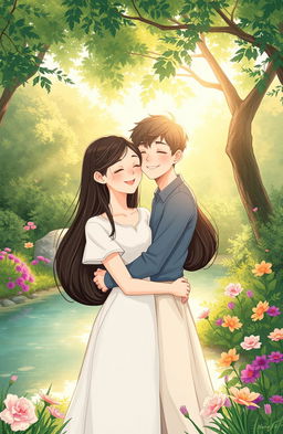 An artistic illustration depicting a young couple, symbolizing love and intimacy in an innocent and tasteful manner