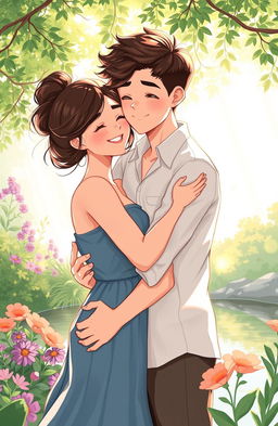 An artistic illustration depicting a young couple, symbolizing love and intimacy in an innocent and tasteful manner