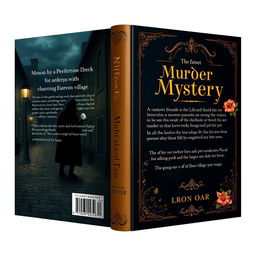 A captivating design for the back cover and spine of a murder mystery novel set in a charming European village