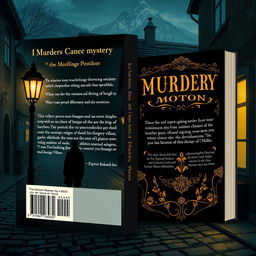 A captivating design for the back cover and spine of a murder mystery novel set in a charming European village