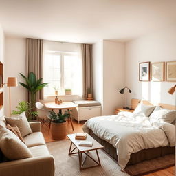 A cozy apartment interior featuring a private room