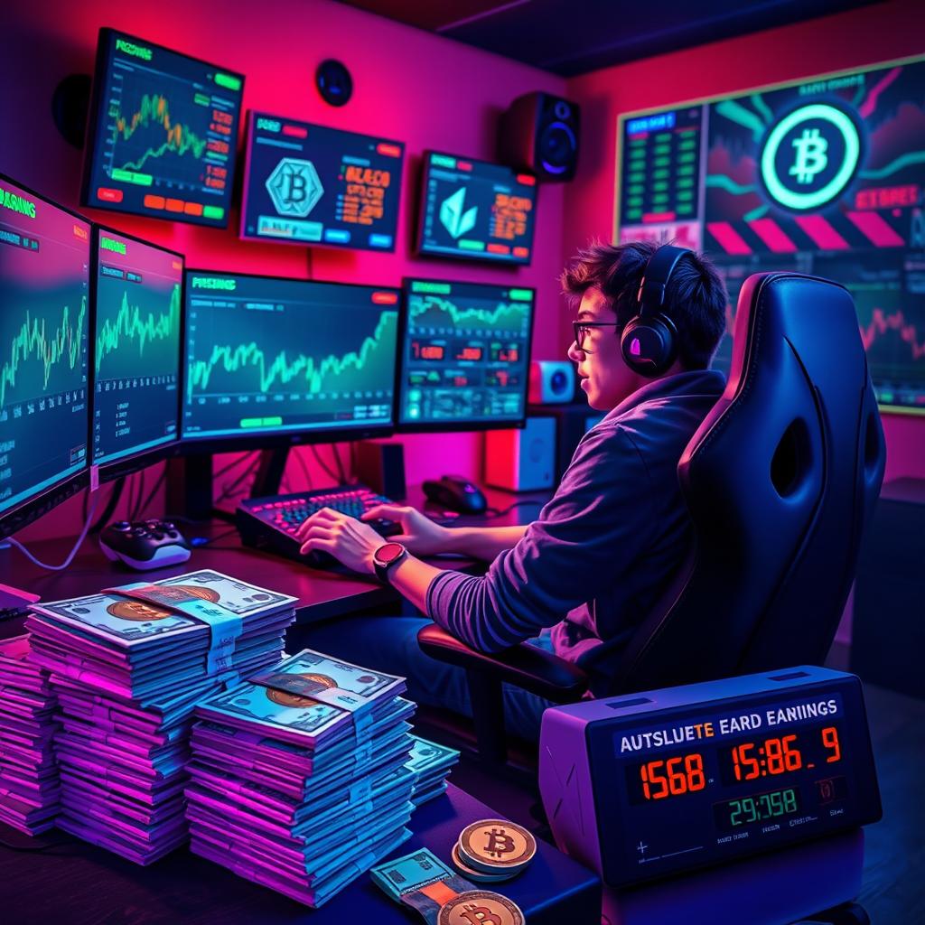 An engaging and visually appealing scene illustrating the concept of earning money through gaming