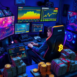 An engaging and visually appealing scene illustrating the concept of earning money through gaming