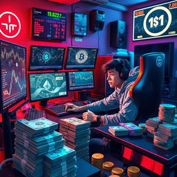 An engaging and visually appealing scene illustrating the concept of earning money through gaming