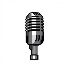A black vocal microphone with a round end, designed in pixel art style