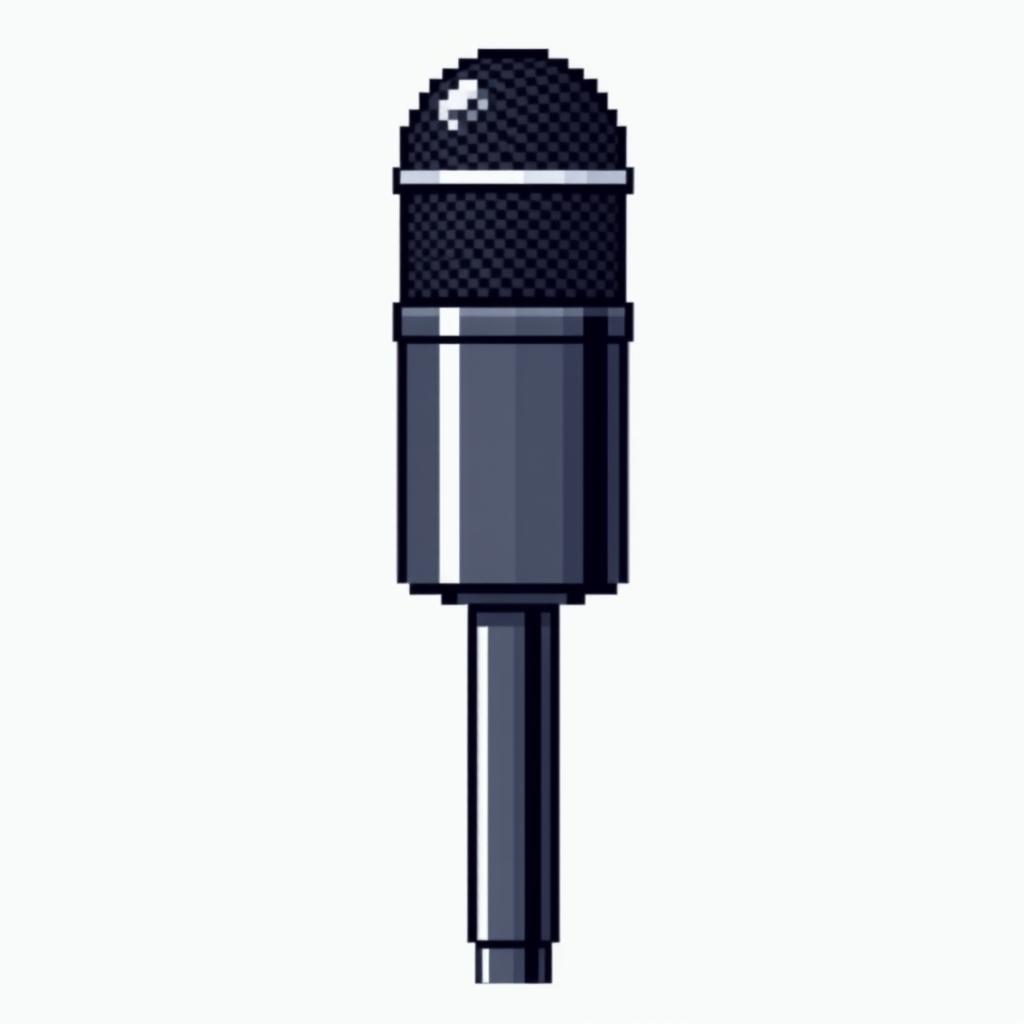 A black vocal microphone with a round end, designed in pixel art style