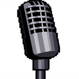 A black vocal microphone with a round end, designed in pixel art style