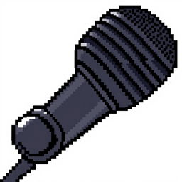 A black vocal microphone with a round end, designed in pixel art style