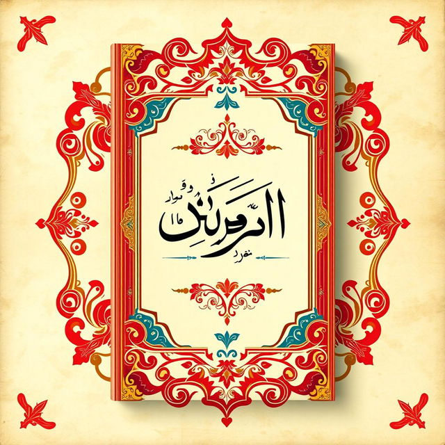 A stunning Urdu book cover design featuring beautiful ornate borders and traditional Islamic art motifs