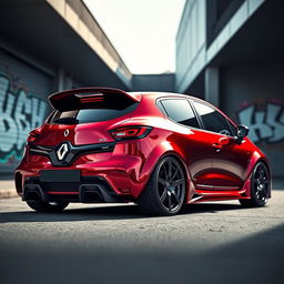 A Renault Clio Phase 1 with a wide body kit, painted in metallic blood red color