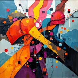 A captivating art piece inspired by the unique style of Samsang Mw, featuring vibrant colors and dynamic abstract forms