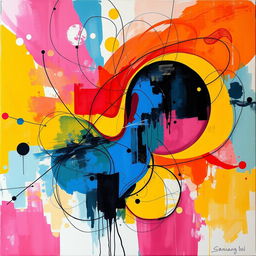 A captivating art piece inspired by the unique style of Samsang Mw, featuring vibrant colors and dynamic abstract forms