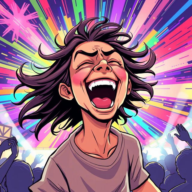 A vibrant and energetic illustration of a person passionately screaming, their face contorted in a mixture of joy and intensity