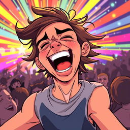 A vibrant and energetic illustration of a person passionately screaming, their face contorted in a mixture of joy and intensity