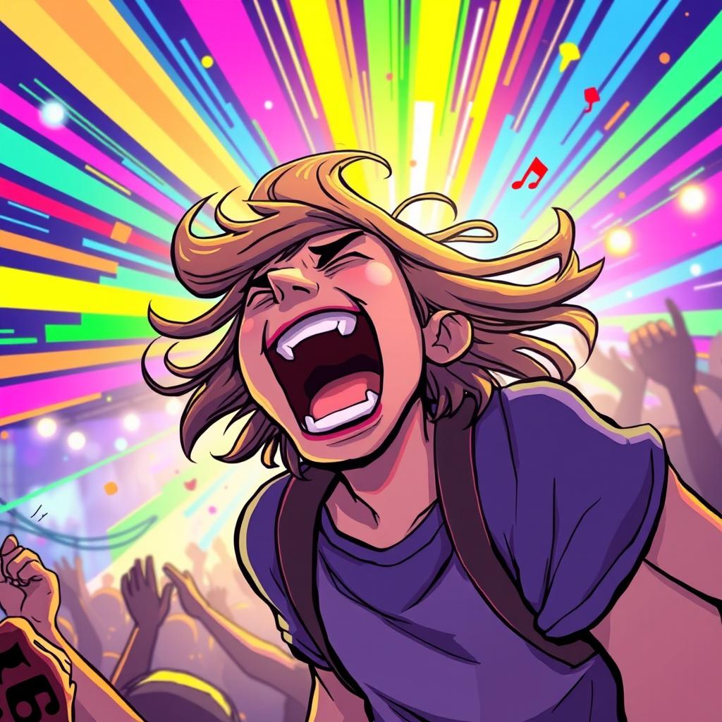 A vibrant and energetic illustration of a person passionately screaming, their face contorted in a mixture of joy and intensity