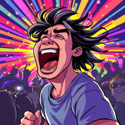 A vibrant and energetic illustration of a person passionately screaming, their face contorted in a mixture of joy and intensity
