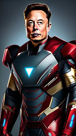 32K ultra-high resolution, 200mm raw portrait photograph of Elon Musk as Iron Man, unedited and in natural light, set in the Marvel Universe