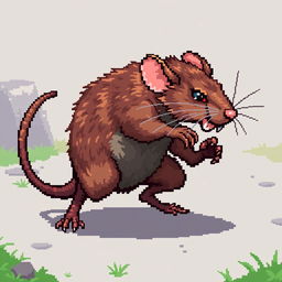 Pixel art featuring a large rat in a fighting stance, viewed from the side, suited for a fantasy game