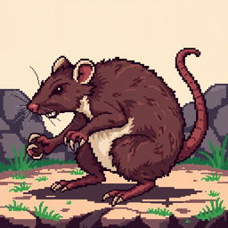 Pixel art featuring a large rat in a fighting stance, viewed from the side, suited for a fantasy game