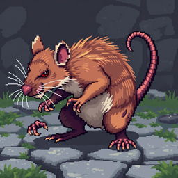 Pixel art featuring a large rat in a fighting stance, viewed from the side, suited for a fantasy game