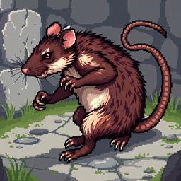 Pixel art featuring a large rat in a fighting stance, viewed from the side, suited for a fantasy game