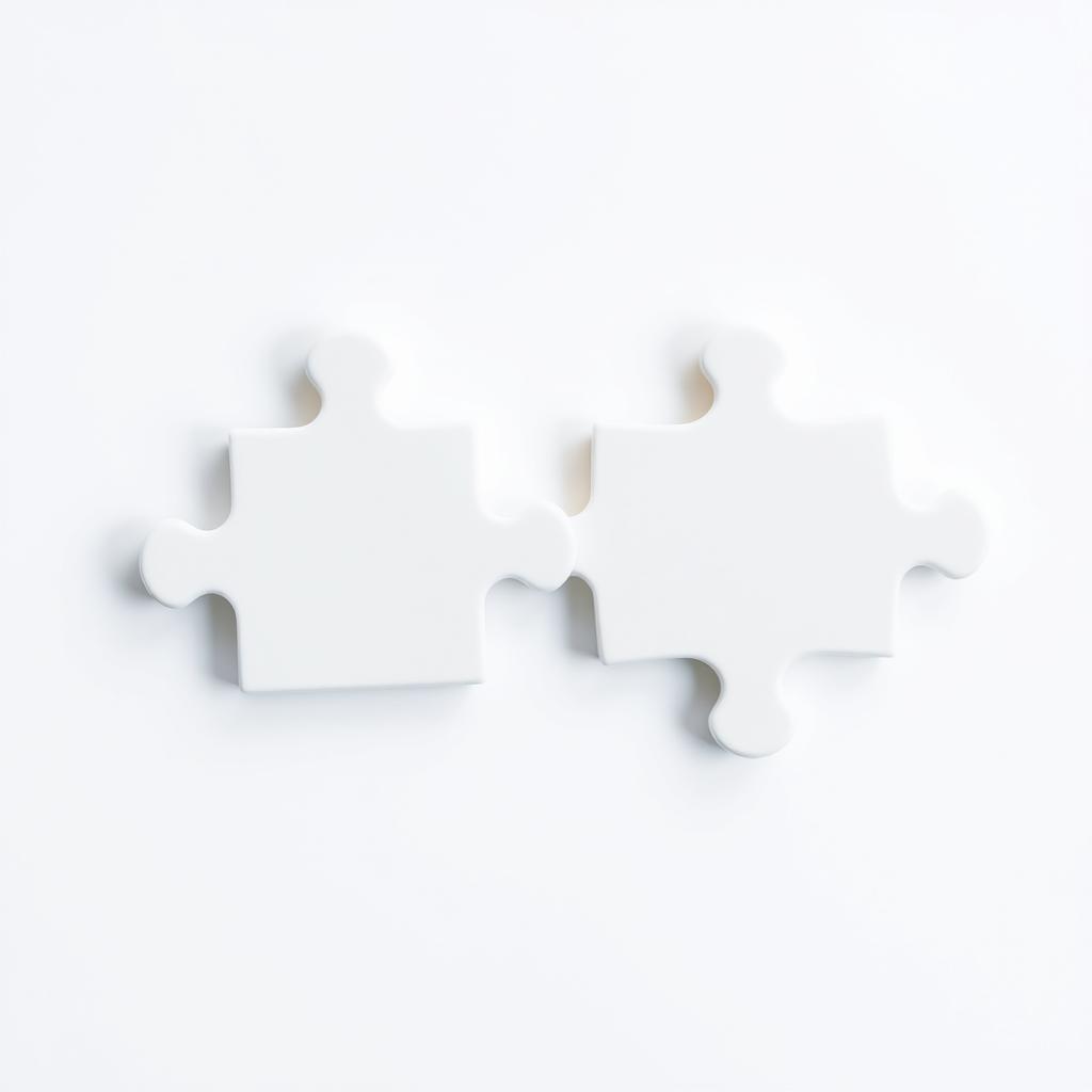 Two blank puzzle pieces fitting perfectly together, capturing the moment of connection